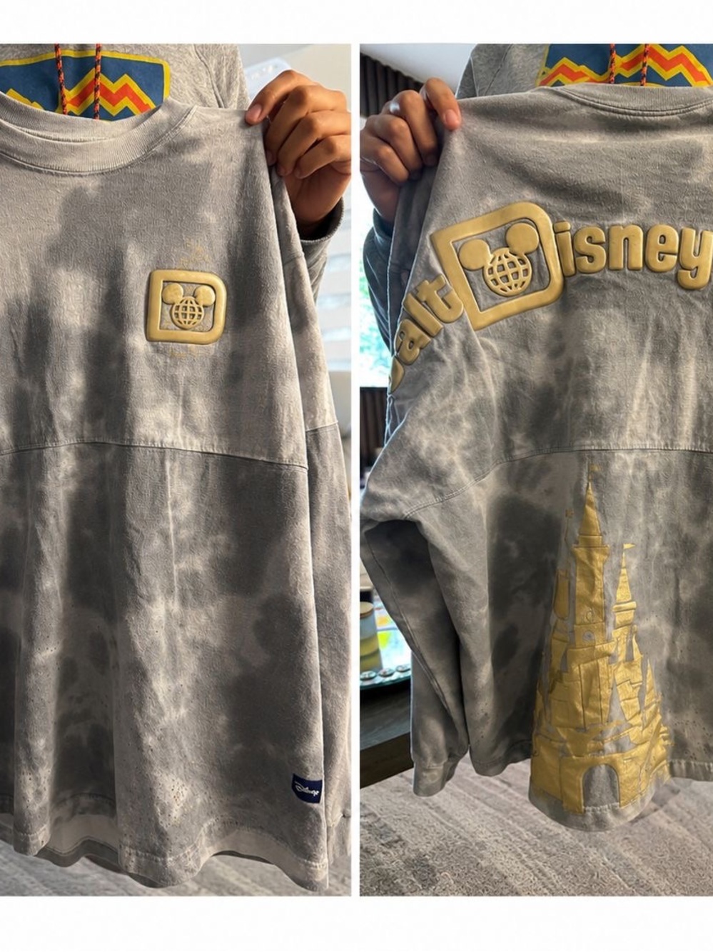 Disney Gray Tie-Dye Crewneck Sweatshirt with Yellow Logo & Castle